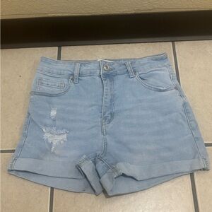 Wax Jean Light Blue Distressed Denim Shorts